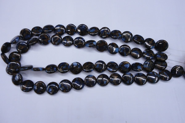 CGO200 15.5 inches 12mm flat round gold blue color stone beads