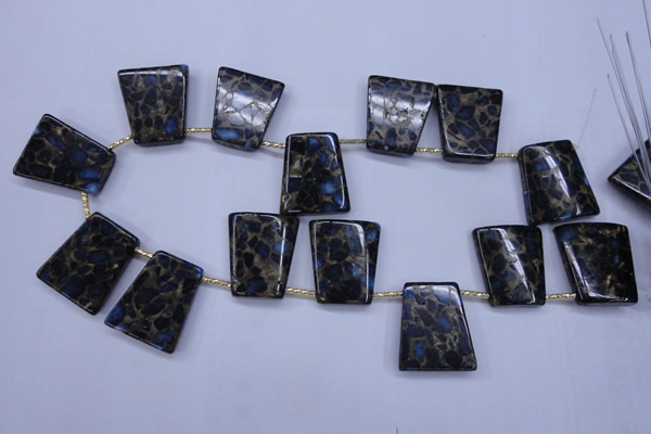 CGO215 Top-drilled 22*28mm trapezoid gold blue color stone beads