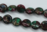 CGO32 15.5 inches 12mm flat round gold multi-color stone beads