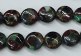 CGO33 15.5 inches 14mm flat round gold multi-color stone beads