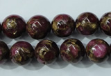 CGO55 15.5 inches 12mm round gold red color stone beads