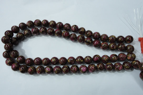 CGO55 15.5 inches 12mm round gold red color stone beads