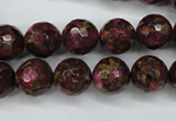 CGO65 15.5 inches 12mm faceted round gold red color stone beads