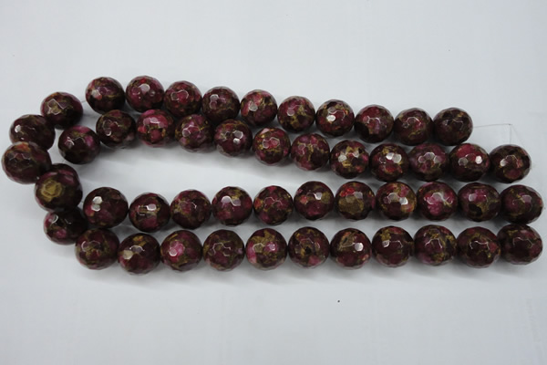 CGO65 15.5 inches 12mm faceted round gold red color stone beads