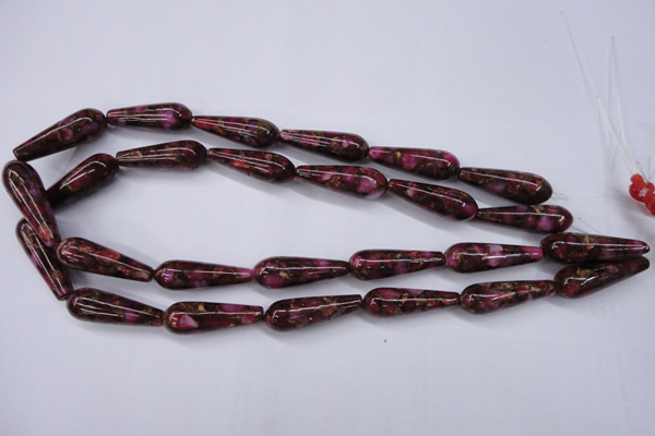 CGO78 15.5 inches 8*20mm teardrop gold red color stone beads