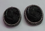 CGP1569 43*53mm carved black obsidian pendants wholesale