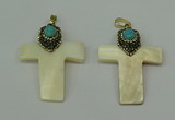 CGP280 35*55mm cross pearl shell pendants wholesale