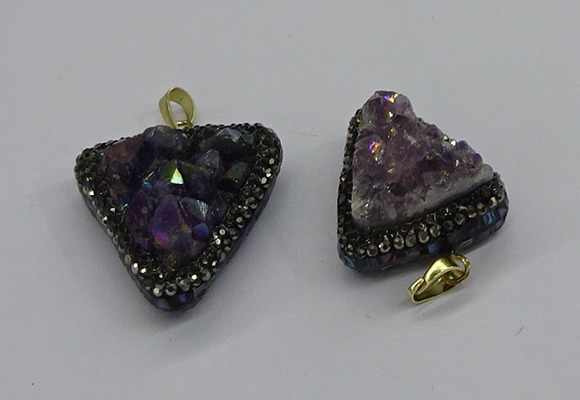 CGP3140 25*30mm - 30*35mm triangle plated druzy amethyst pendants