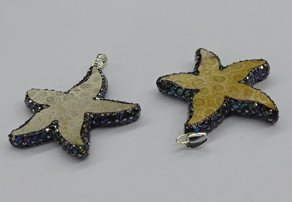 CGP3153 45*50mm starfish fossil coral pendants wholesale