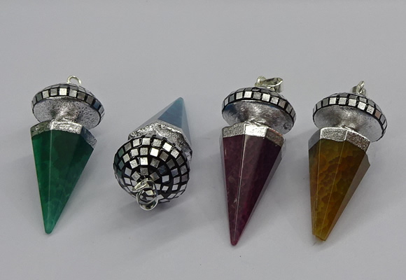 CGP3155 22*50mm faceted cone agate gemstone pendants wholesale