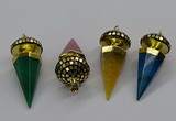 CGP3156 22*50mm faceted cone agate gemstone pendants wholesale