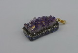 CGP3382 10*35mm - 15*50mm rectangle plated druzy amethyst pendants