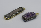 CGP3383 10*35mm - 15*50mm rectangle plated druzy amethyst pendants