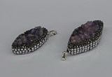 CGP3386 20*40mm - 22*45mm marquise plated druzy amethyst pendants