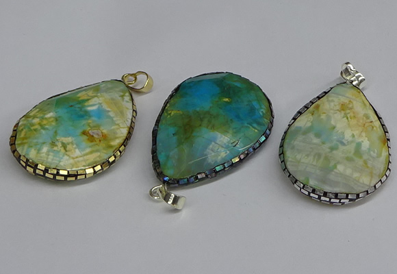 CGP3403 30*40mm - 30*45mm faceted flat teardrop agate pendants