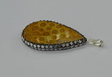 CGP3416 30*50mm - 35*55mm flat teardrop fossil coral pendants