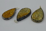 CGP3419 30*50mm - 35*55mm flat teardrop fossil coral pendants