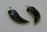 CGP3459 16*30mm - 18*40mm horn black agate pendants