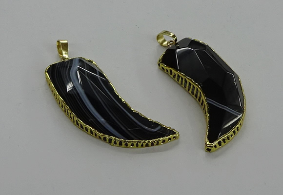 CGP3459 16*30mm - 18*40mm horn black agate pendants