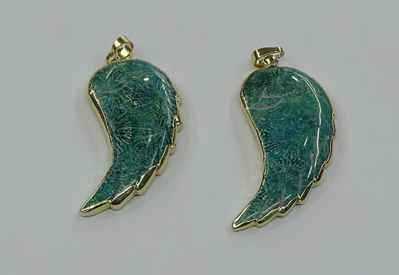 CGP3496 22*45mm - 25*50mm wing-shaped fossil coral pendants