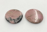 CGP3624 48mm - 51mm flat round rhodochrosite gemstone pendants