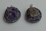 CGP366 30*40mm - 35*45mm freeform crystal glass & amethyst pendants