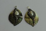 CGP386 35*50mm carved leaf shell pearl & pearl pendants wholesale