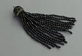 CGP682 3mm faceted round handmade hematite beaded tassel pendants