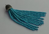 CGP684 4mm faceted round handmade turquoise beaded tassel pendants