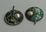 CGP710 45mm flat round abalone shell & shell pearl pendants