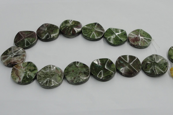 CGR21 16 inches 30mm wavy coin green rain forest stone beads wholesale