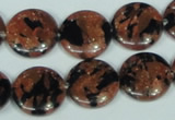 CGS209 15.5 inches 16mm flat round blue & brown goldstone beads wholesale