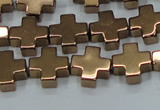 CHE1009 15.5 inches 10*10mm cross plated hematite beads wholesale