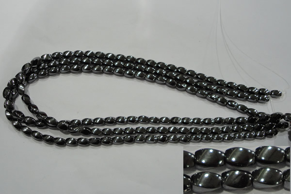 CHE160 15.5 inches 5*8mm twisted rice hematite beads