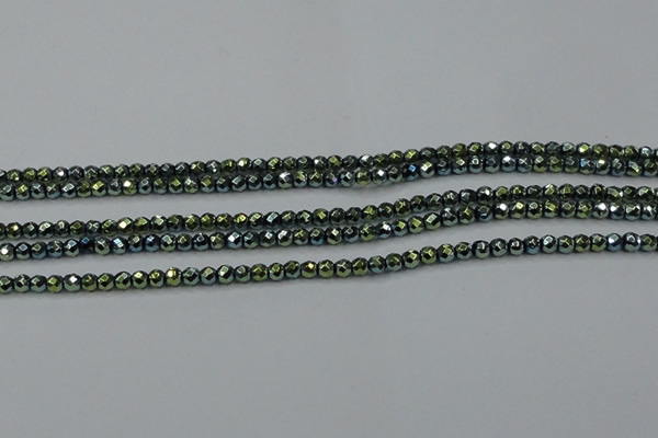 CHE693 15.5 inches 2mm faceted round plated hematite beads