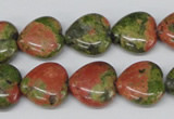 CHG48 15.5 inches 14*14mm heart unakite gemstone beads wholesale