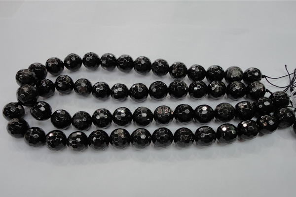 CHS48 15.5 inches 14mm faceted round natural hypersthene beads