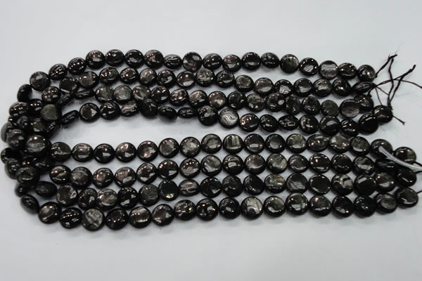 CHS60 15.5 inches 10mm flat round natural hypersthene beads