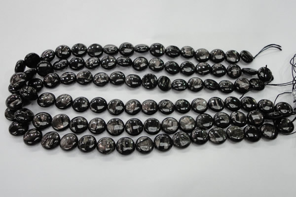 CHS61 15.5 inches 12mm flat round natural hypersthene beads