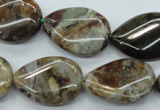 CJA33 15.5 inches 18*25mm twisted flat teardrop green jasper beads