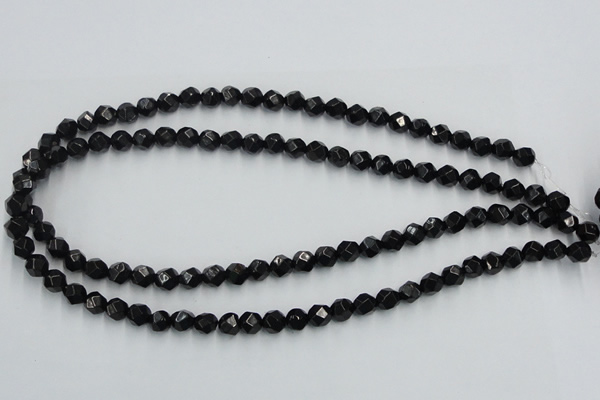 CJB06 16 inches 8mm faceted round natural jet gemstone beads wholesale