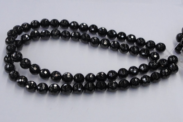 CJB08 16 inches 12mm faceted round natural jet gemstone beads wholesale