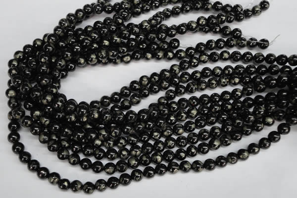 CJB151 15.5 inches 8mm round natural jet & pyrite gemstone beads