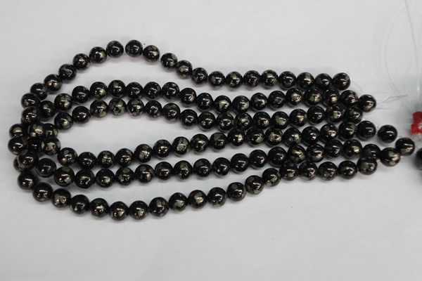 CJB152 15.5 inches 10mm round natural jet & pyrite gemstone beads