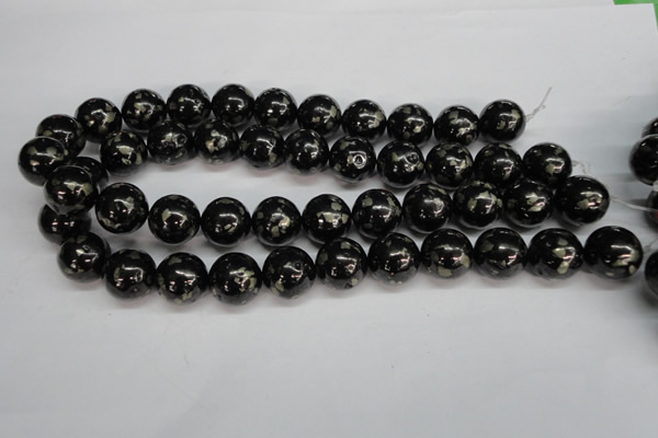 CJB156 15.5 inches 18mm round natural jet & pyrite gemstone beads