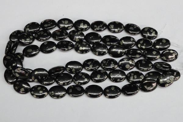 CJB160 15.5 inches 15*20mm oval natural jet & pyrite gemstone beads