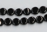 CJB19 16 inches 8mm flat round natural jet gemstone beads wholesale