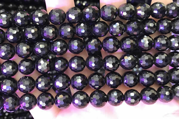 CJB202 15.5 inches 8mm faceted round jet beads wholesale