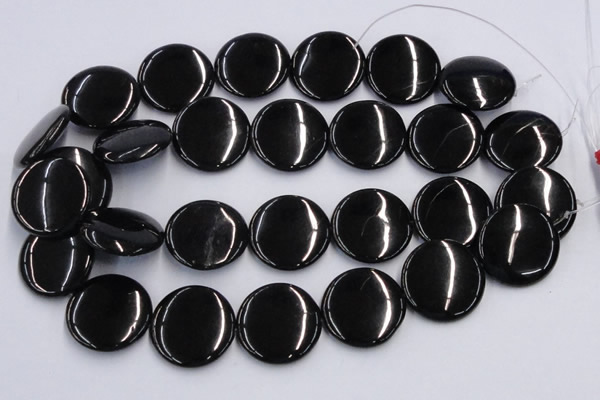 CJB24 16 inches 30mm flat round natural jet gemstone beads wholesale