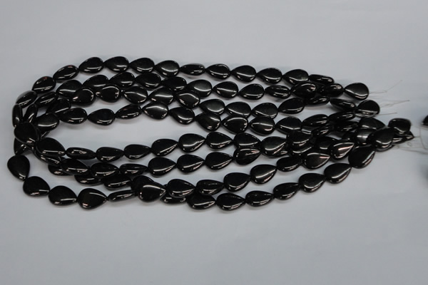 CJB68 15.5 inches 10*14mm flat teardrop natural jet gemstone beads